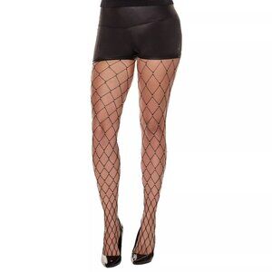 Spirit Halloween Women's Black Wide Net Rhinestone Fishnet Tights plus size